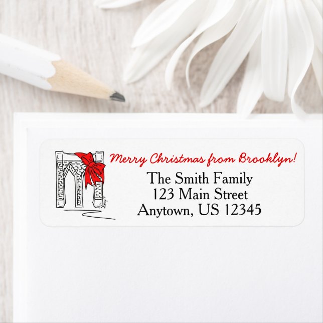 Merry Christmas from Brooklyn New York Bridge NYC Label (Insitu)