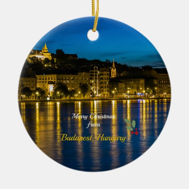 Merry Christmas from Budapest - Danube River Ceram Ceramic Ornament (Front)