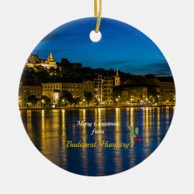 Merry Christmas from Budapest, Hungary, Ceramic Ornament (Front)