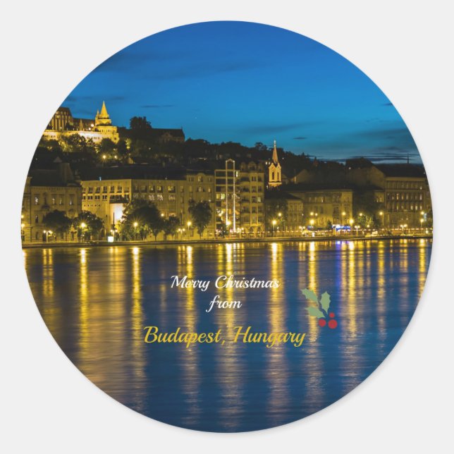 Merry Christmas from Budapest, Hungary Classic Round Sticker (Front)