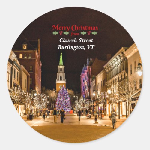 Merry Christmas from Burlington VT  Classic Round Sticker