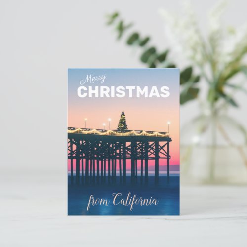 Merry Christmas from California Pink Blue Photo Postcard
