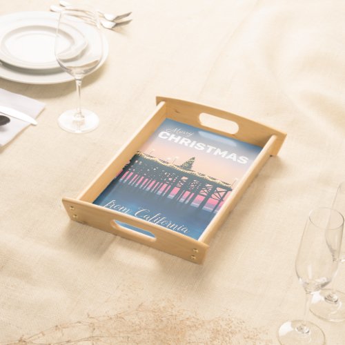 Merry Christmas from California Pink Blue Photo Serving Tray