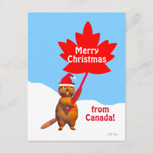 Merry Christmas from Canada Beaver Holiday Postcard