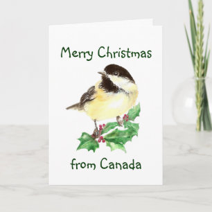 Merry Christmas from Canada, Chickadee Bird Holiday Card