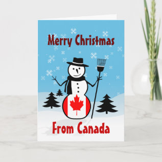 Merry Christmas From Canada Snowman Canadian Flag Holiday Card at Zazzle