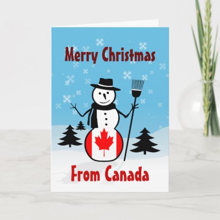 Merry Christmas From Canada Snowman Canadian Flag Holiday Card