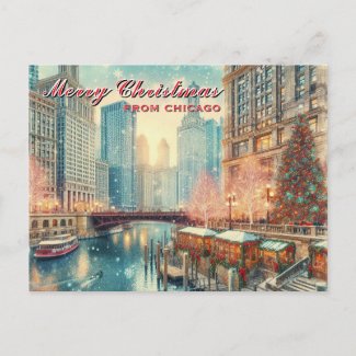 Merry Christmas From Chicago Holiday Postcard