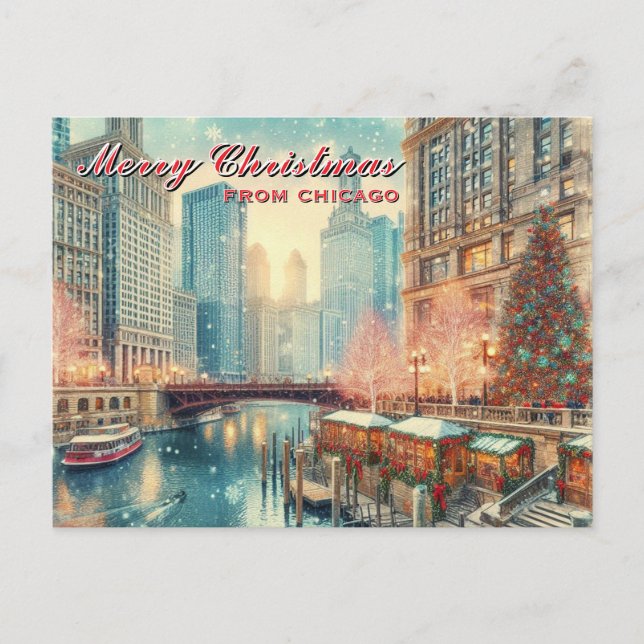 Merry Christmas From Chicago Holiday Postcard (Front)