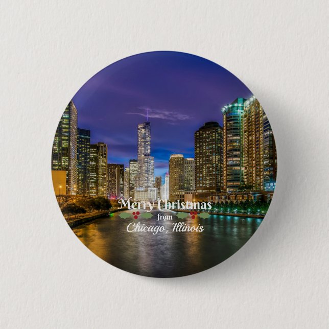 Merry Christmas from Chicago, IL Button (Front)