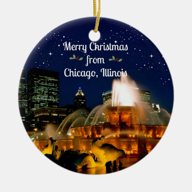 Merry Christmas from Chicago, Illinois Ceramic Ornament (Front)