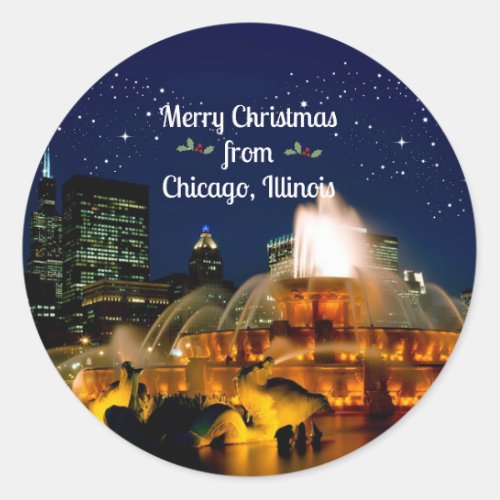 Merry Christmas from Chicago Illinois Classic Round Sticker