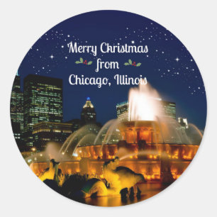Merry Christmas from Chicago, Illinois, Classic Round Sticker