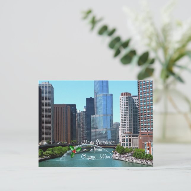 Merry Christmas from Chicago Illinois Holiday Postcard (Standing Front)