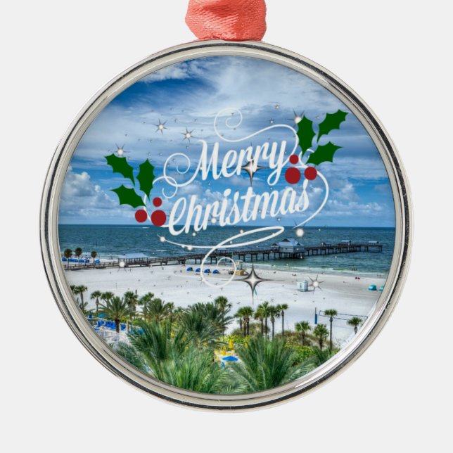 Merry Christmas from Clearwater Beach Metal Ornament (Front)