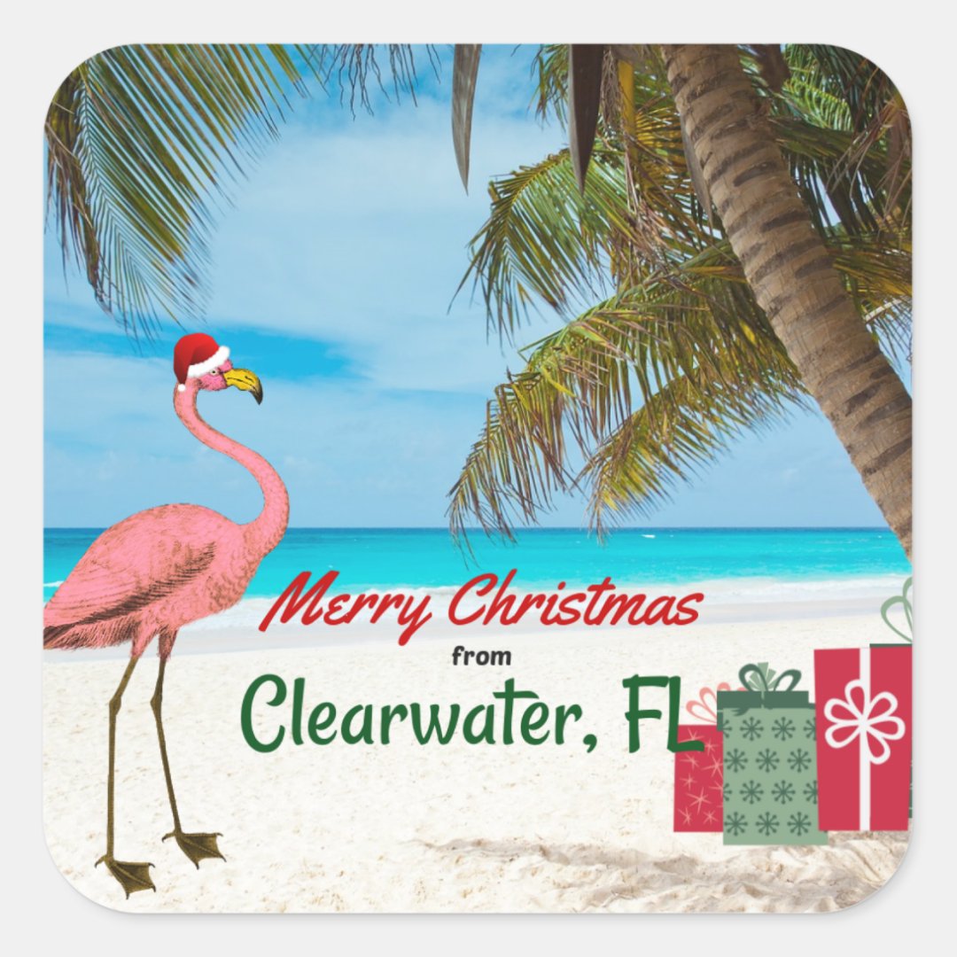 Merry Christmas from Clearwater, FL Square Sticker Zazzle