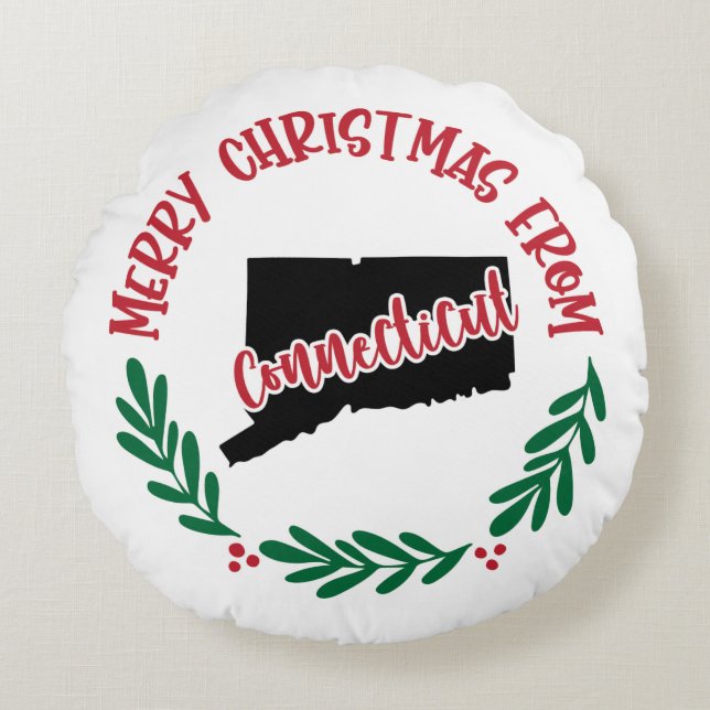 Merry Christmas From Connecticut US Red Green Round Pillow (Front)