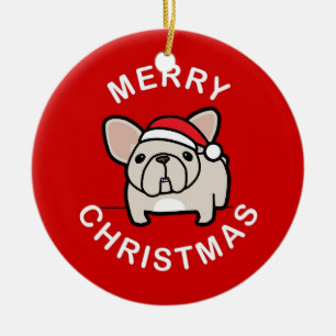 Merry Christmas from Cream Santa Frenchie - Red Ceramic Ornament