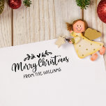 Merry Christmas from (custom) Family, Rubber Stamp<br><div class="desc">This christmas design features a lettering with family name and holiday wishes.</div>