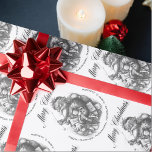Merry Christmas FROM: Custom Name Vintage Santa Wrapping Paper<br><div class="desc">This pretty gift wrap paper features a black and white vintage Santa Claus pattern along with script text that reads: Merry Christmas. Click "Personalize this Template" to easily personalize the FROM: text below Santa with individual names,  your family name or remove the text completely.</div>