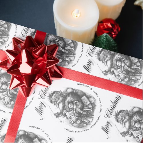 Merry Christmas FROM Custom Name Vintage Santa Wrapping Paper