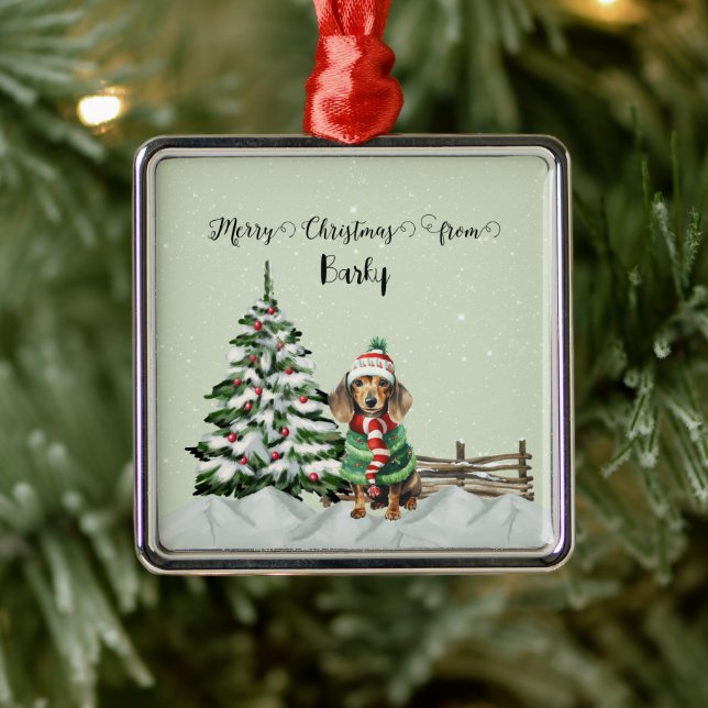 Merry Christmas from Dog's Name Metal Ornament (Tree)