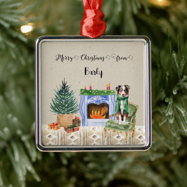 Merry Christmas from Dog's Name Metal Ornament (Tree)