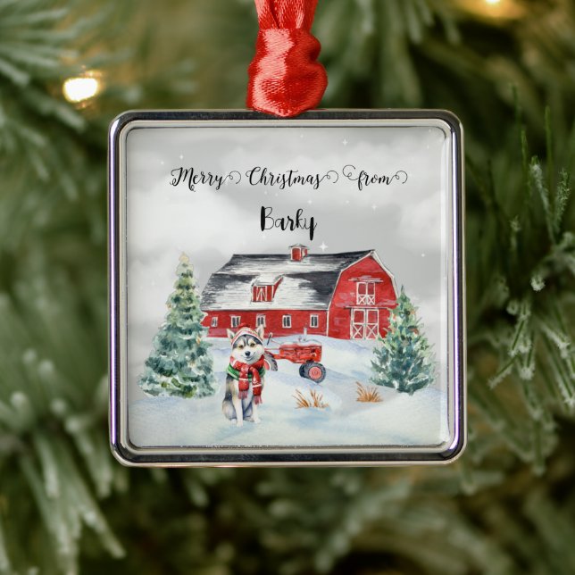 Merry Christmas from Dog's Name Metal Ornament (Tree)