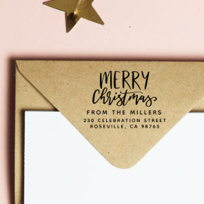 Merry Christmas From Family Name Return Address Self-inking Stamp