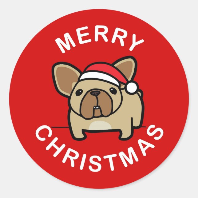 Merry Christmas from Fawn Santa Frenchie - Red Classic Round Sticker (Front)