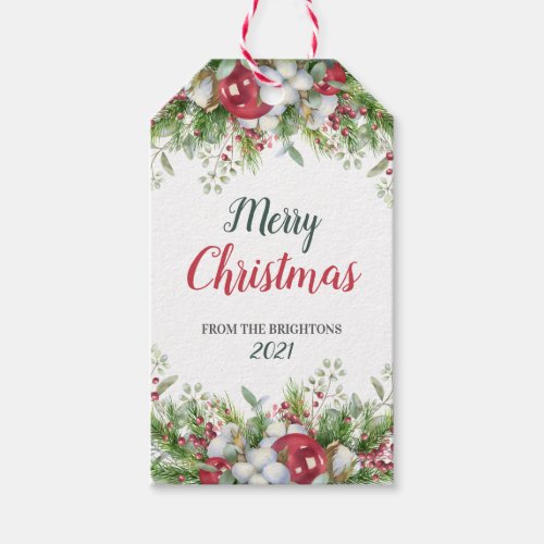 Merry Christmas from Floral wreath Gift Tags
