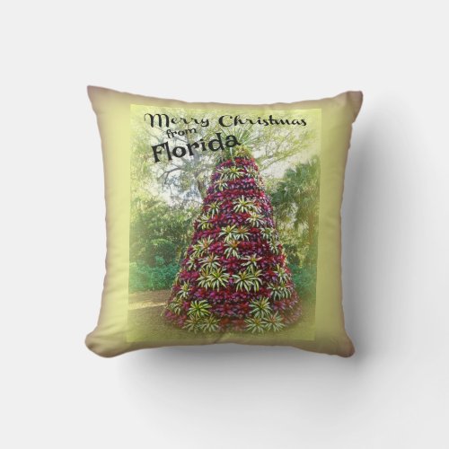 Merry Christmas from Florida Bromeliad Tree Throw Pillow