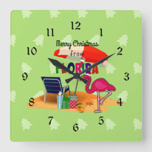 Merry Christmas from Florida, colorful Square Wall Clock