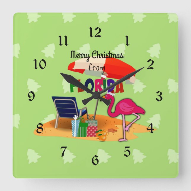 Merry Christmas from Florida, colorful Square Wall Clock (Front)