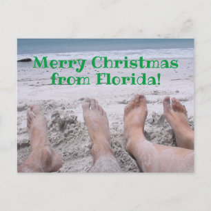 Merry Christmas from Florida feet on beach Holiday Postcard