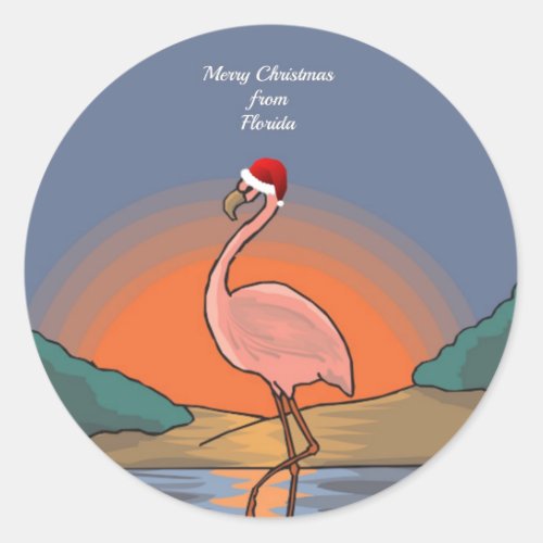 Merry Christmas from Florida Flamingo Classic Round Sticker