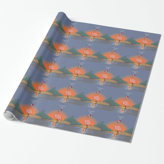Merry Christmas from Florida Flamingo Wrapping Paper (Unrolled)
