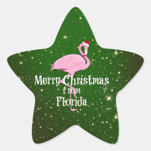Merry Christmas from Florida Santa Flamingo Star Sticker