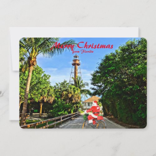 Merry Christmas from Florida Santa on Bicycle   Holiday Card