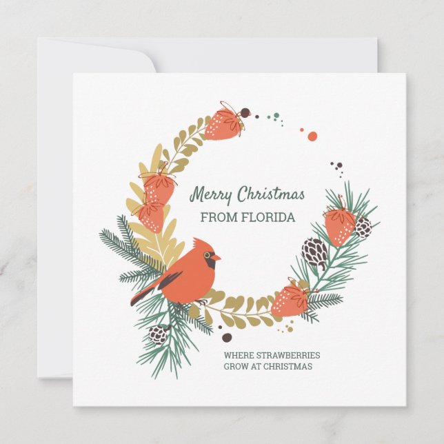 Merry Christmas from Florida Strawberry Wreath Holiday Card (Front)