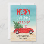 Merry Christmas From Florida Tropical Beach Holiday Card<br><div class="desc">This fun Merry Christmas from Florida card is our version of the fabulous red pick-up truck snowy parts of the world are sending this holiday season. It features a red convertible -- top down, of course! -- with a Christmas tree stowed in the back seat on its way home to...</div>