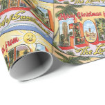 Merry Christmas from Florida vintage greeting Wrapping Paper<br><div class="desc">Merry Christmas from Florida based on the vintage postcard Greetings from Florida. The Land of Sunshine,  beach,  palm tree,  and sun,  along with letters filled with Florida scenes. Bright retro colors for a fun Christmas wrap.</div>