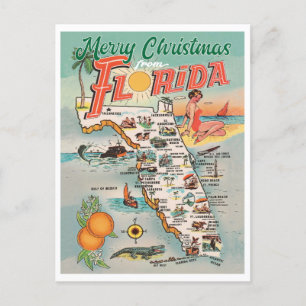 Merry Christmas from Florida vintage map Postcard