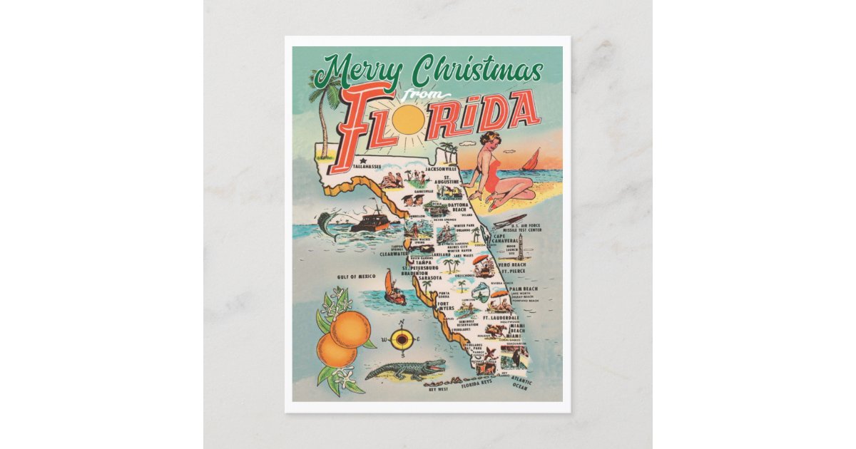 Merry Christmas from Florida vintage map Postcard Zazzle