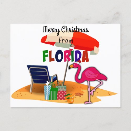 Merry Christmas from Florida w Santa Flamingo Postcard