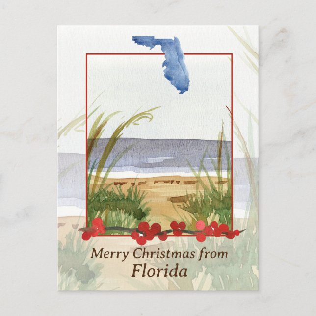 Merry Christmas from Florida Winter Beach Seascape Holiday Postcard (Front)