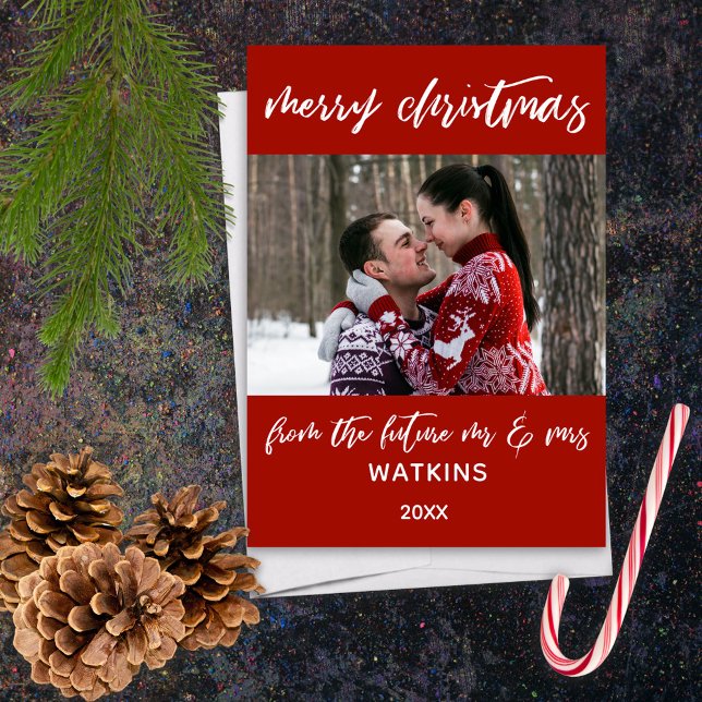 Merry Christmas from Future Mr & Mrs Photo Red Holiday Card (Creator Uploaded)