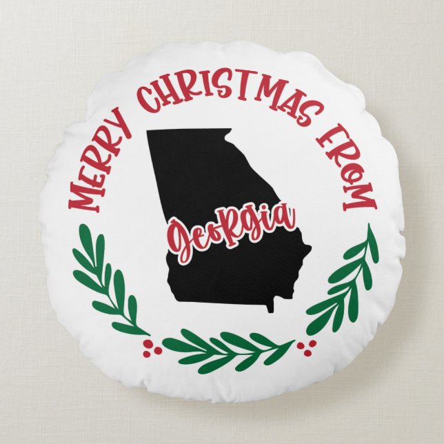 Merry Christmas From Georgia US Red Green White  Round Pillow (Front)