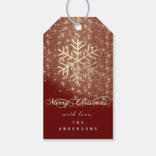 Merry Christmas From Gift Burgundy Gold Snowflake Gift Tags