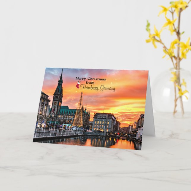 Merry Christmas from Hamburg, Germany Card (Yellow Flower)